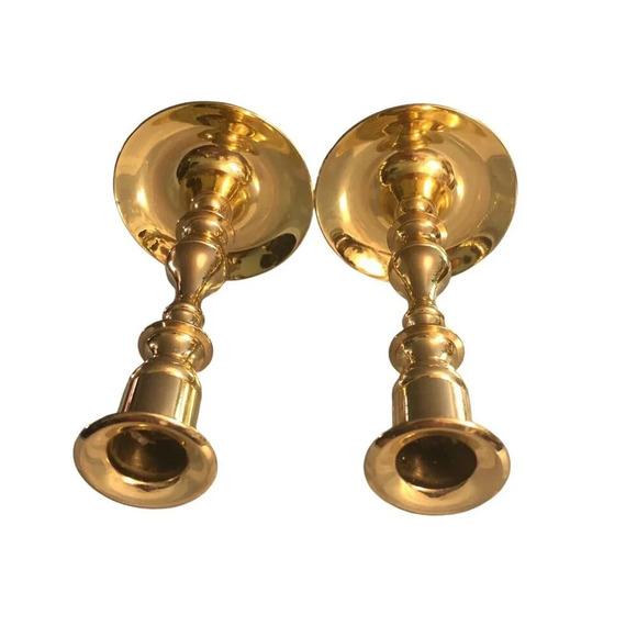 Vtg BALDWIN BRASS 7" Pair Candle Holders Candlesticks Round Base Forged in USA - Picture 4 of 6